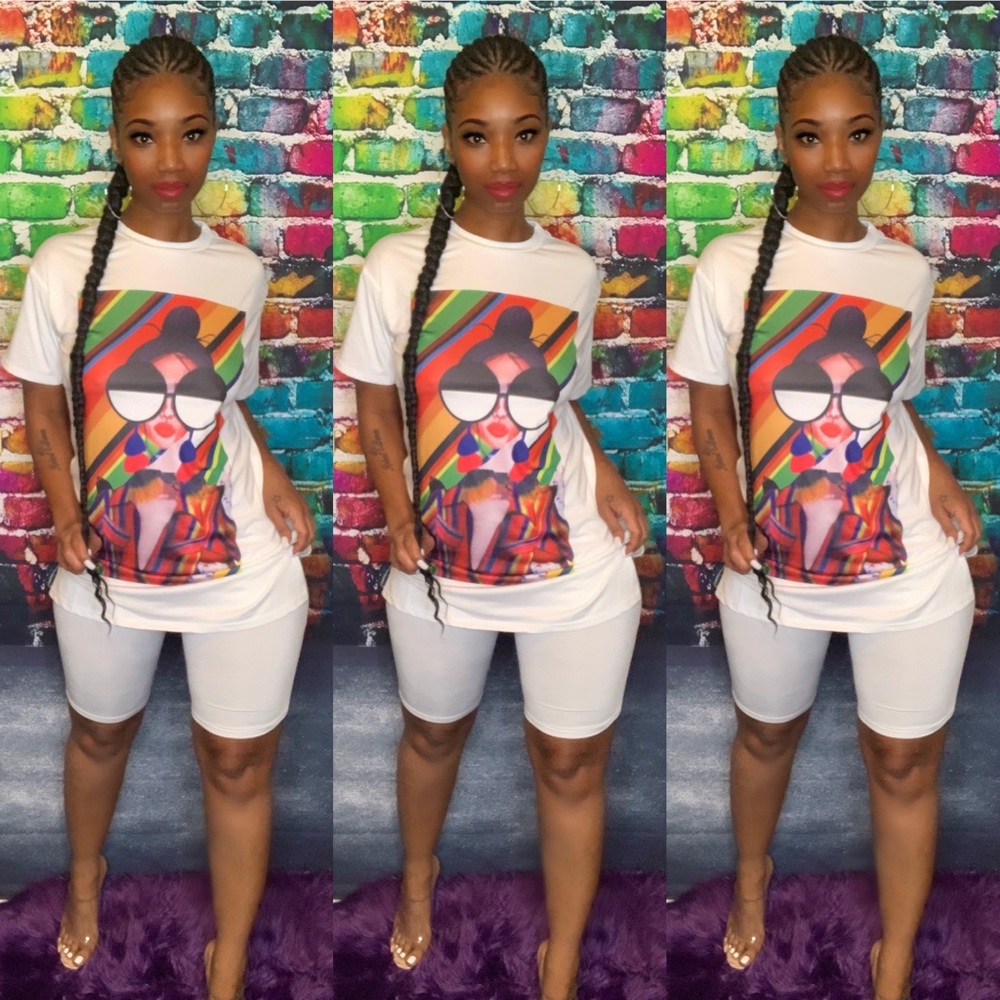 Drop Shoulder Solid Top & Biker Shorts Set